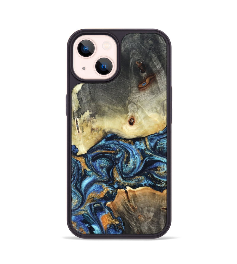 iPhone 14 Wood Phone Case - Esme (Teal & Gold, 821192)