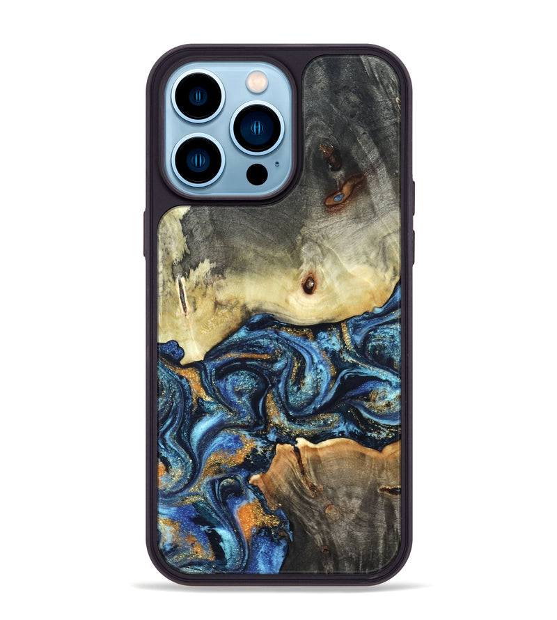 iPhone 14 Pro Max Wood Phone Case - Esme (Teal & Gold, 821192)
