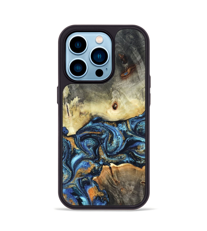 iPhone 14 Pro Wood Phone Case - Esme (Teal & Gold, 821192)