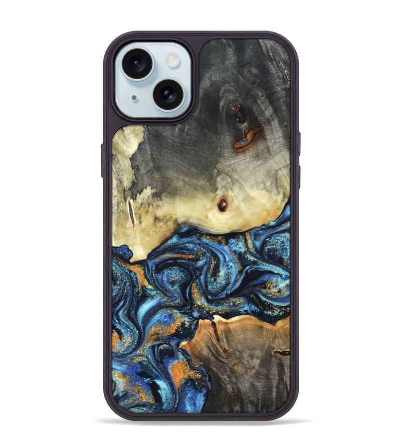 iPhone 15 Plus Wood Phone Case - Esme (Teal & Gold, 821192)