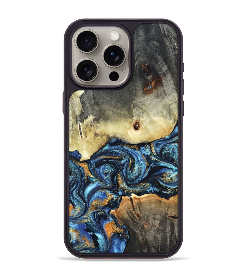 iPhone 15 Pro Max Wood Phone Case - Esme (Teal & Gold, 821192)