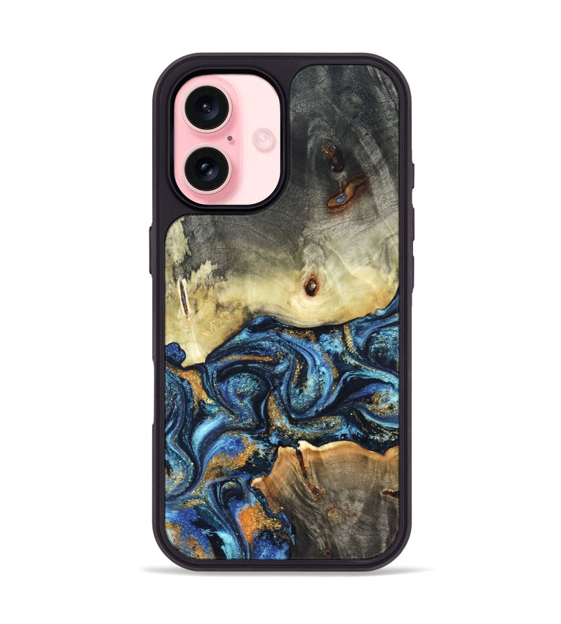 iPhone 16 Wood Phone Case - Esme (Teal & Gold, 821192)