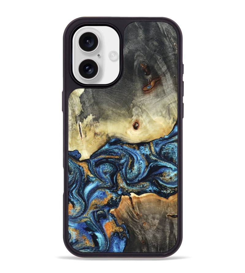 iPhone 16 Plus Wood Phone Case - Esme (Teal & Gold, 821192)