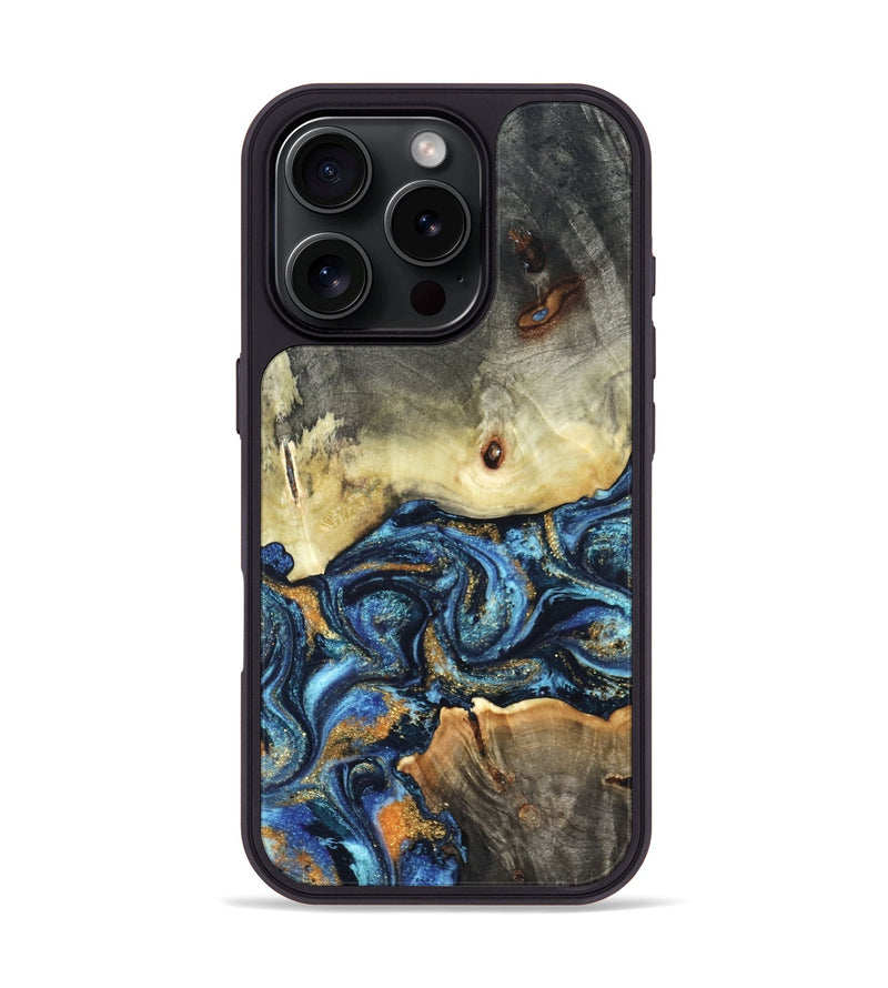 iPhone 16 Pro Wood Phone Case - Esme (Teal & Gold, 821192)