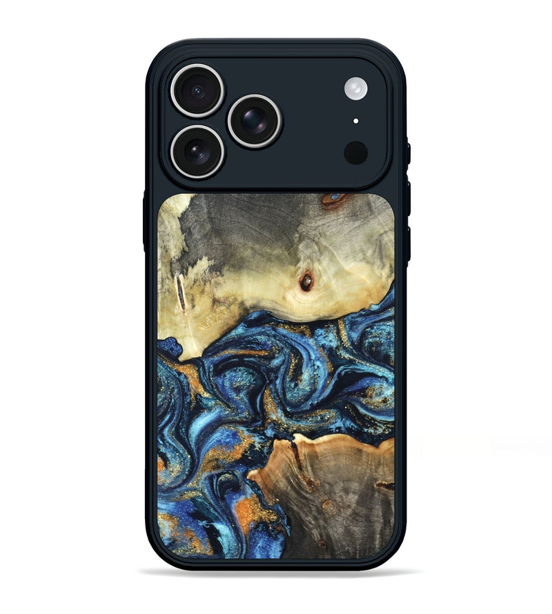 iPhone 17 Pro Max Wood Phone Case - Esme (Teal & Gold, 821192)