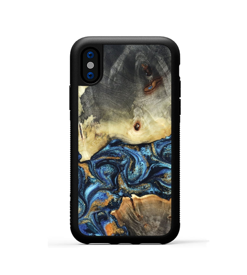 iPhone Xs Wood Phone Case - Esme (Teal & Gold, 821192)