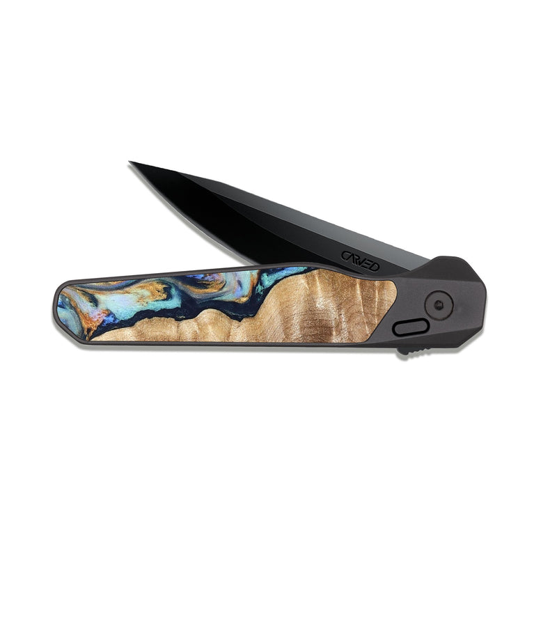 EDC Dark Slate Wood Pocket Knife - Rudolph (Teal & Gold, 821193)