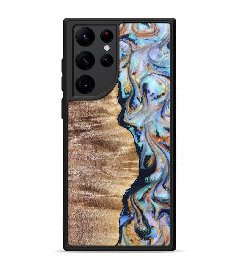 Galaxy S22 Ultra Wood Phone Case - Rudolph (Teal & Gold, 821193)