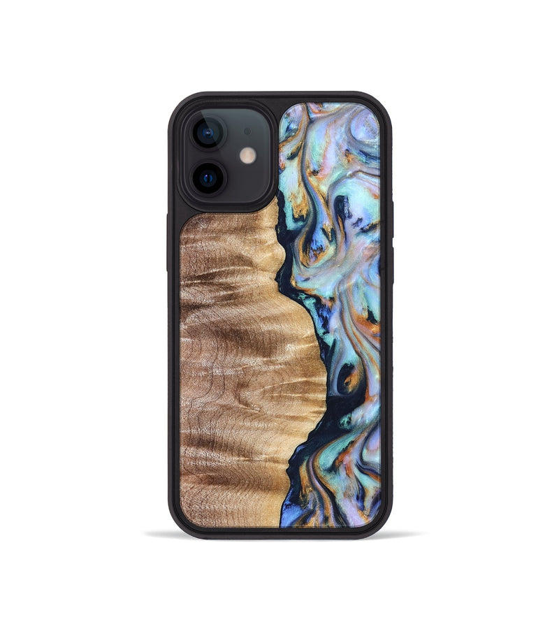 iPhone 12 mini Wood Phone Case - Rudolph (Teal & Gold, 821193)