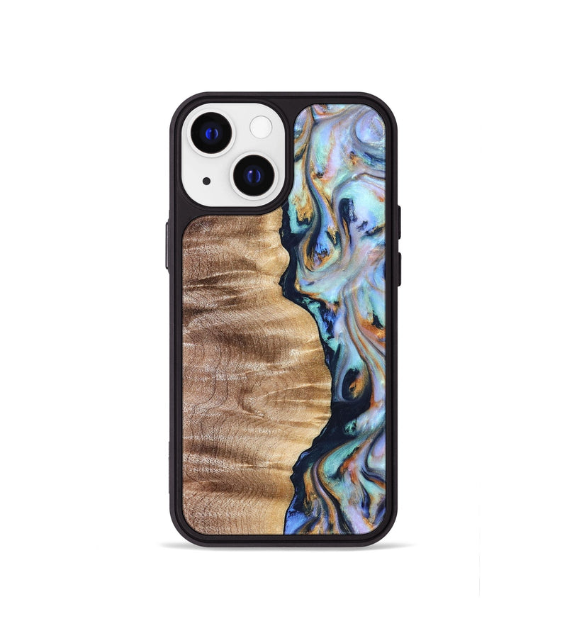 iPhone 13 mini Wood Phone Case - Rudolph (Teal & Gold, 821193)