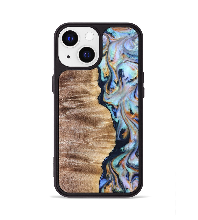iPhone 13 Wood Phone Case - Rudolph (Teal & Gold, 821193)