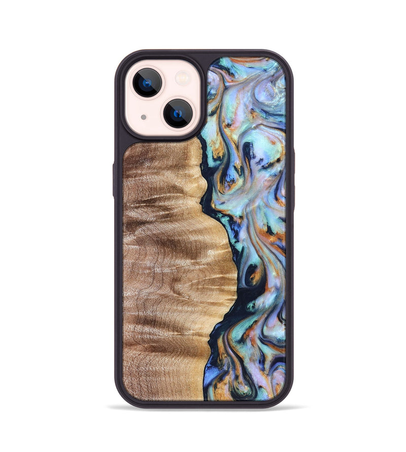 iPhone 14 Wood Phone Case - Rudolph (Teal & Gold, 821193)