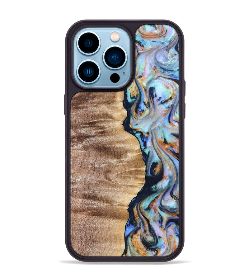 iPhone 14 Pro Max Wood Phone Case - Rudolph (Teal & Gold, 821193)
