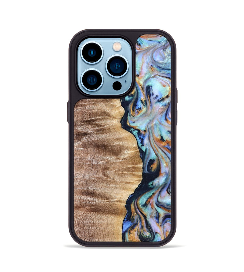 iPhone 14 Pro Wood Phone Case - Rudolph (Teal & Gold, 821193)