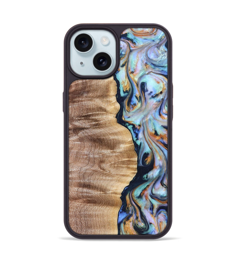 iPhone 15 Wood Phone Case - Rudolph (Teal & Gold, 821193)