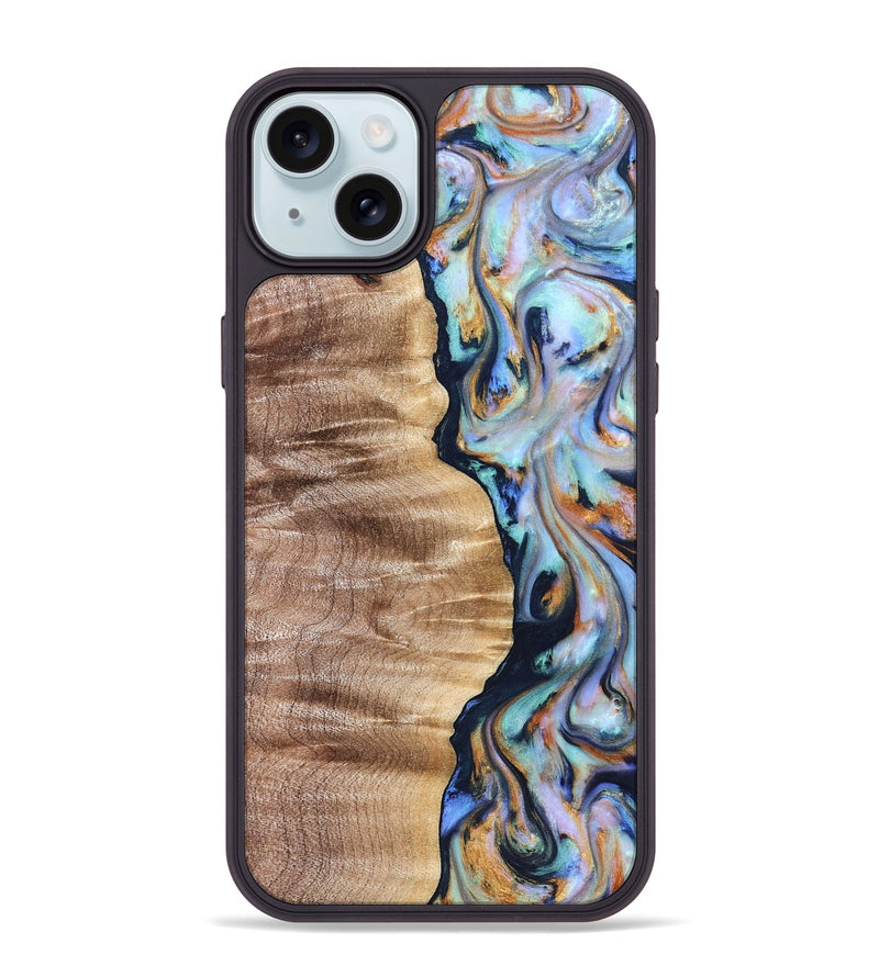 iPhone 15 Plus Wood Phone Case - Rudolph (Teal & Gold, 821193)