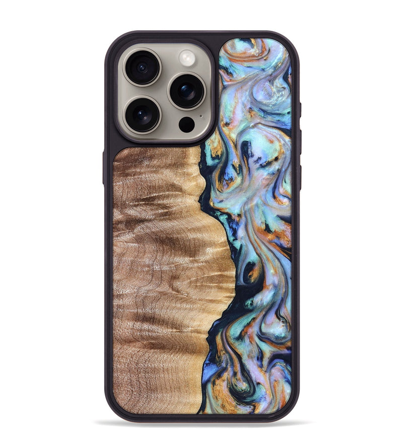 iPhone 15 Pro Max Wood Phone Case - Rudolph (Teal & Gold, 821193)