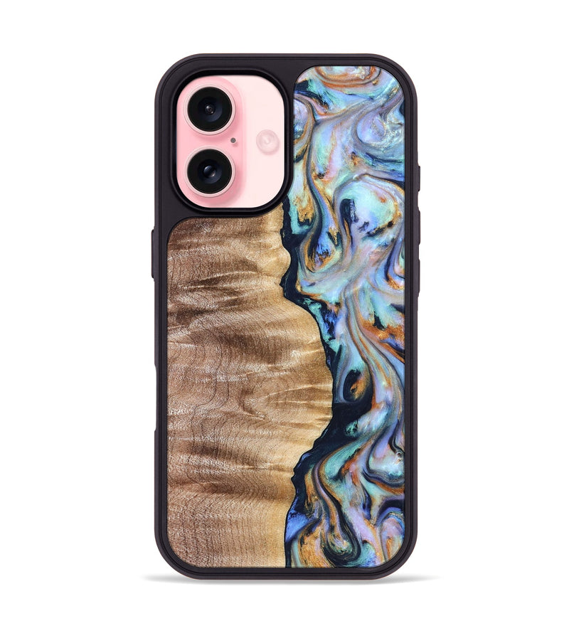 iPhone 16 Wood Phone Case - Rudolph (Teal & Gold, 821193)