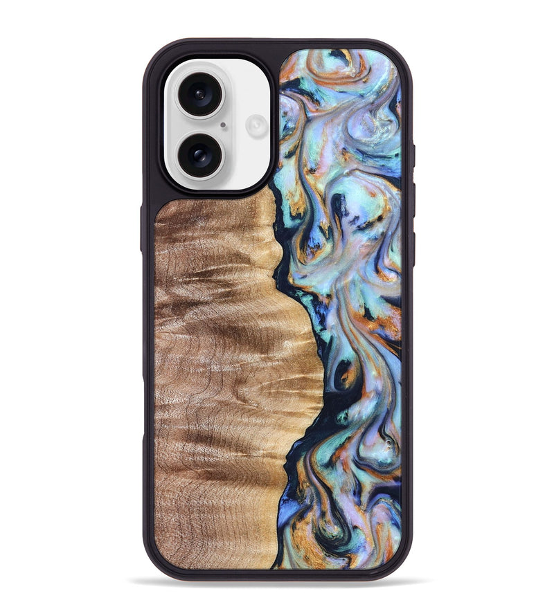 iPhone 16 Plus Wood Phone Case - Rudolph (Teal & Gold, 821193)