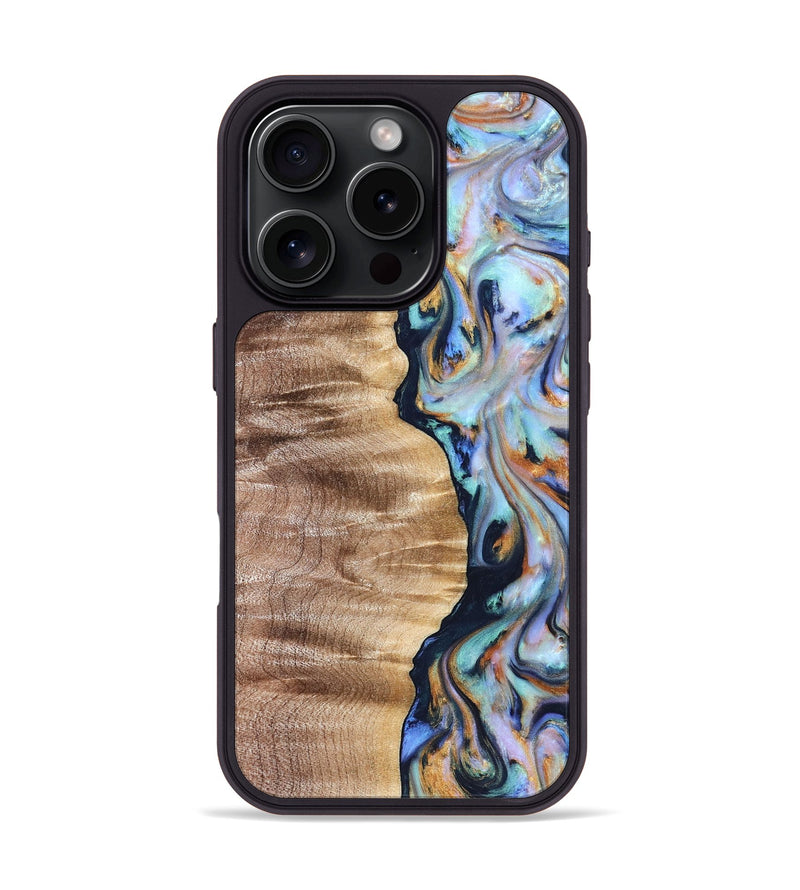 iPhone 16 Pro Wood Phone Case - Rudolph (Teal & Gold, 821193)