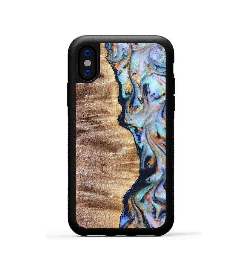 iPhone Xs Wood Phone Case - Rudolph (Teal & Gold, 821193)