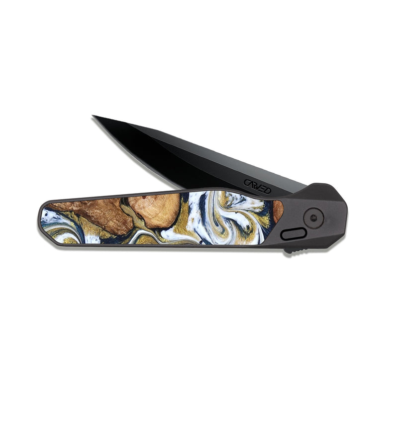 EDC Dark Slate Wood Pocket Knife - Talia (Teal & Gold, 821196)