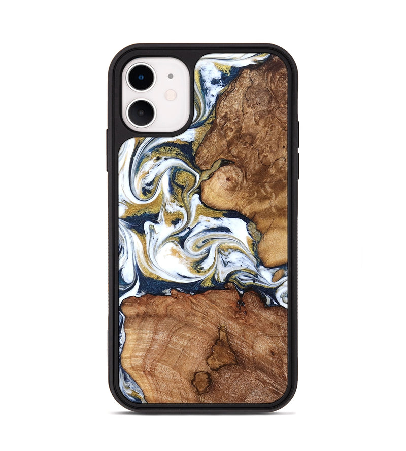 iPhone 11 Wood Phone Case - Talia (Teal & Gold, 821196)