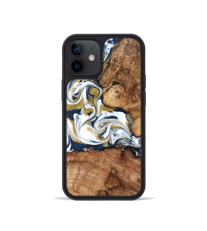 iPhone 12 mini Wood Phone Case - Talia (Teal & Gold, 821196)