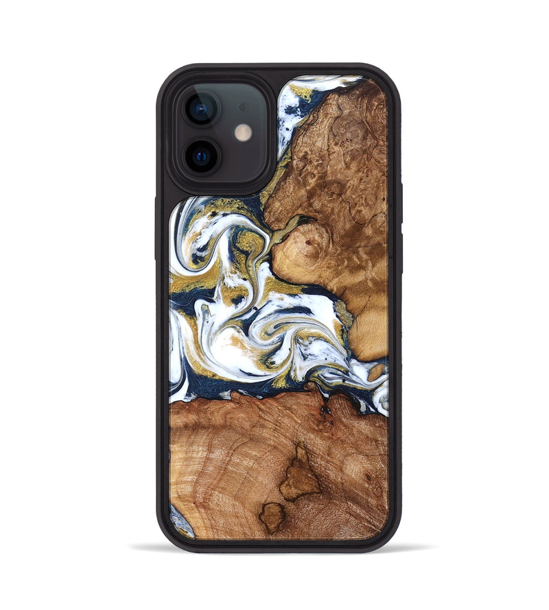 iPhone 12 Wood Phone Case - Talia (Teal & Gold, 821196)