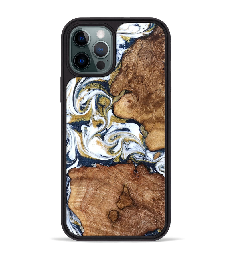 iPhone 12 Pro Max Wood Phone Case - Talia (Teal & Gold, 821196)
