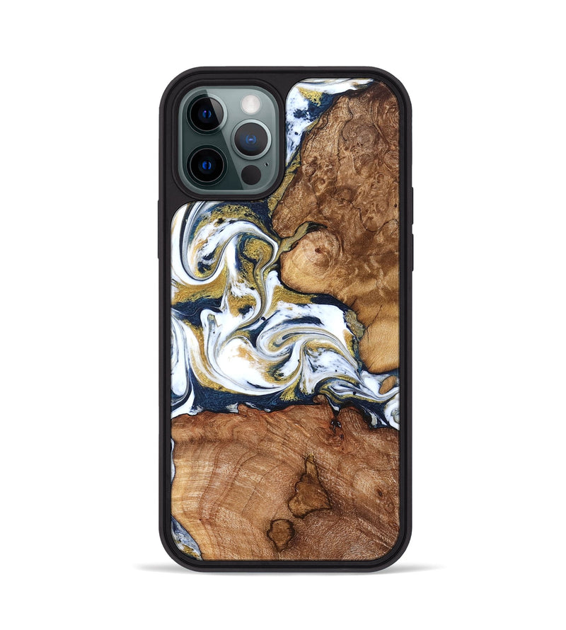 iPhone 12 Pro Wood Phone Case - Talia (Teal & Gold, 821196)