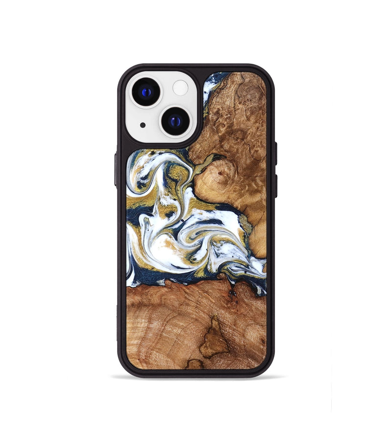 iPhone 13 mini Wood Phone Case - Talia (Teal & Gold, 821196)