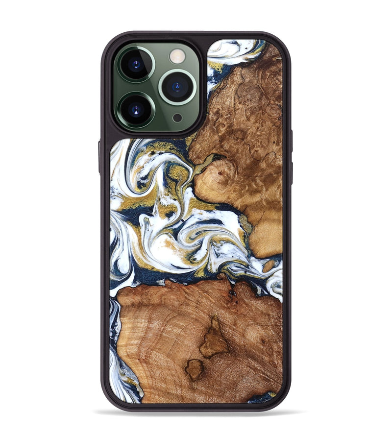 iPhone 13 Pro Max Wood Phone Case - Talia (Teal & Gold, 821196)