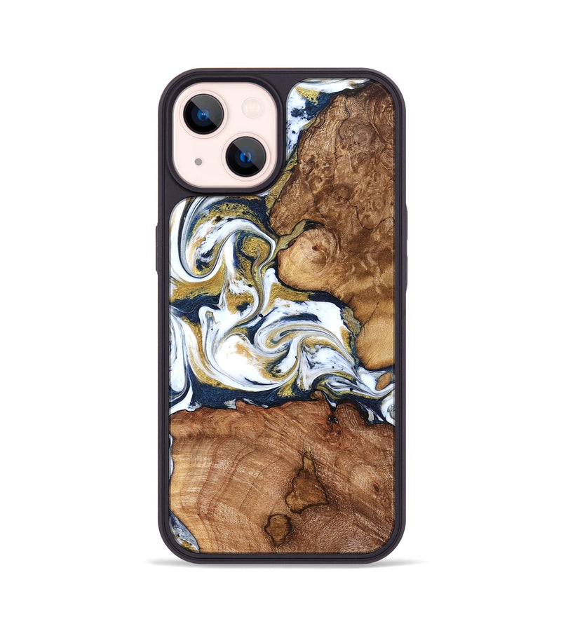 iPhone 14 Wood Phone Case - Talia (Teal & Gold, 821196)