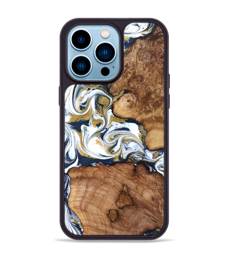 iPhone 14 Pro Max Wood Phone Case - Talia (Teal & Gold, 821196)