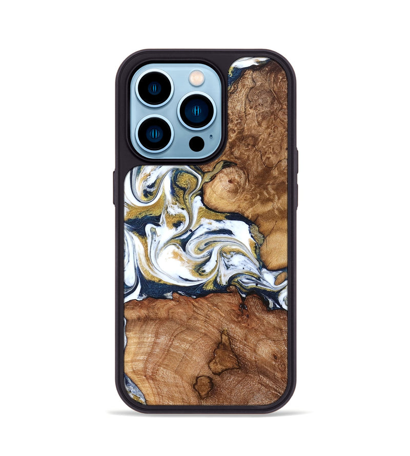 iPhone 14 Pro Wood Phone Case - Talia (Teal & Gold, 821196)