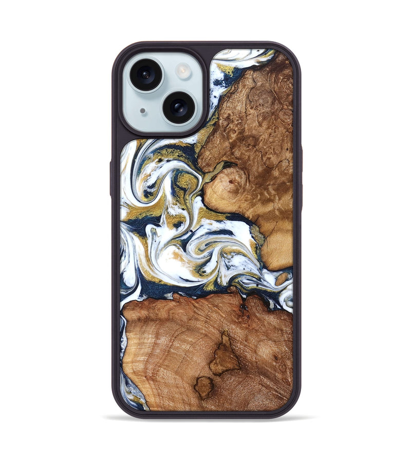 iPhone 15 Wood Phone Case - Talia (Teal & Gold, 821196)