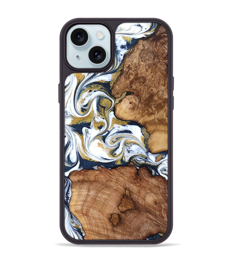 iPhone 15 Plus Wood Phone Case - Talia (Teal & Gold, 821196)