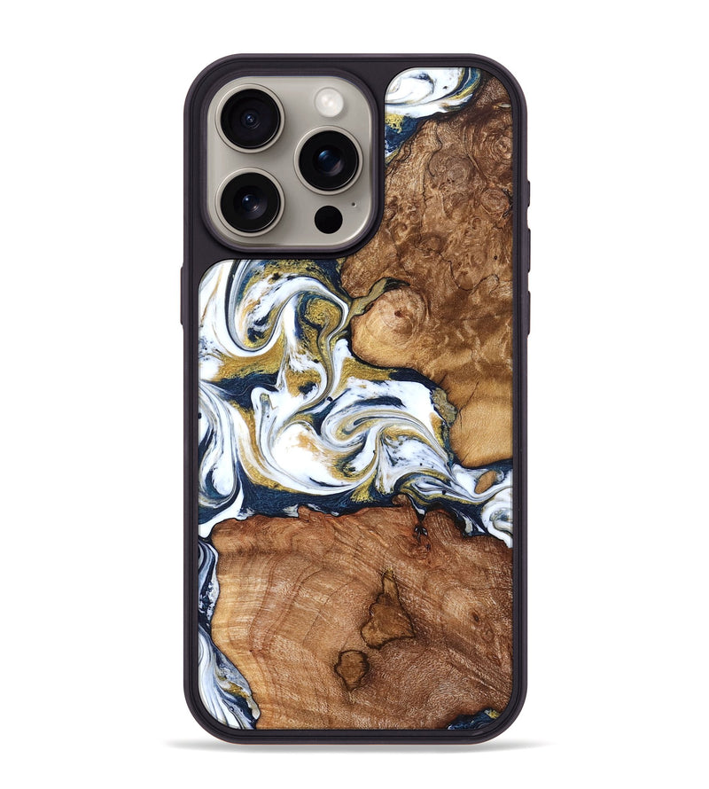 iPhone 15 Pro Max Wood Phone Case - Talia (Teal & Gold, 821196)