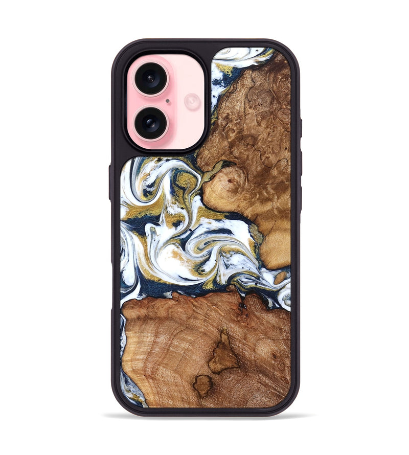 iPhone 16 Wood Phone Case - Talia (Teal & Gold, 821196)