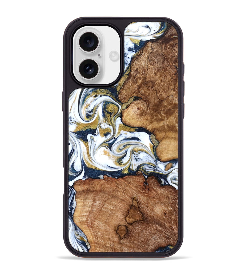 iPhone 16 Plus Wood Phone Case - Talia (Teal & Gold, 821196)