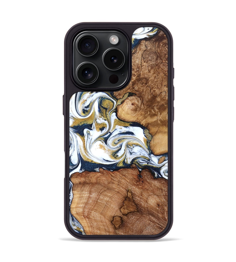 iPhone 16 Pro Wood Phone Case - Talia (Teal & Gold, 821196)