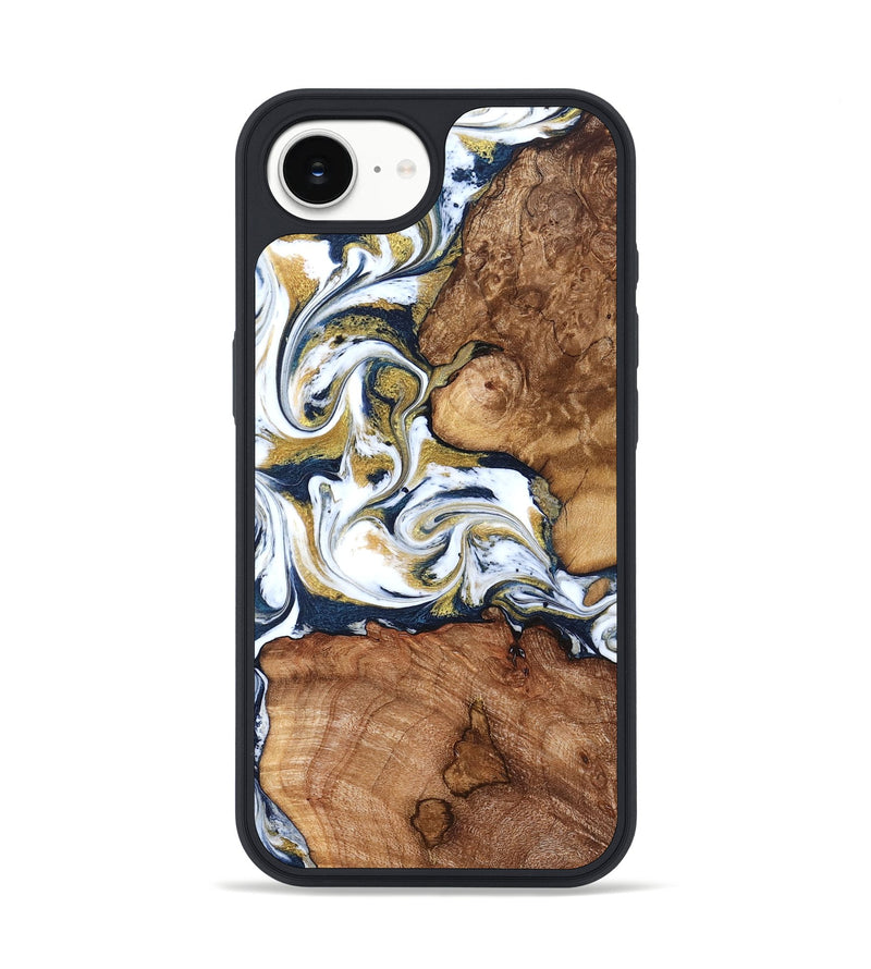 iPhone 16e Wood Phone Case - Talia (Teal & Gold, 821196)