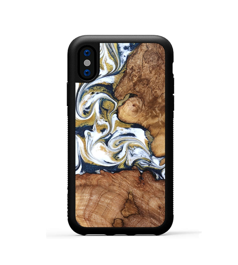 iPhone Xs Wood Phone Case - Talia (Teal & Gold, 821196)