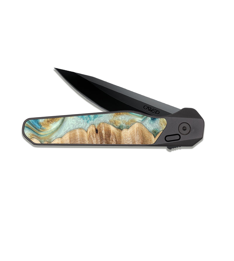 EDC Dark Slate Wood Pocket Knife - Almeda (Teal & Gold, 821200)