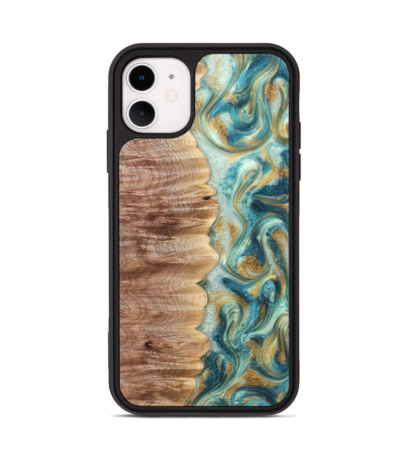 iPhone 11 Wood Phone Case - Almeda (Teal & Gold, 821200)
