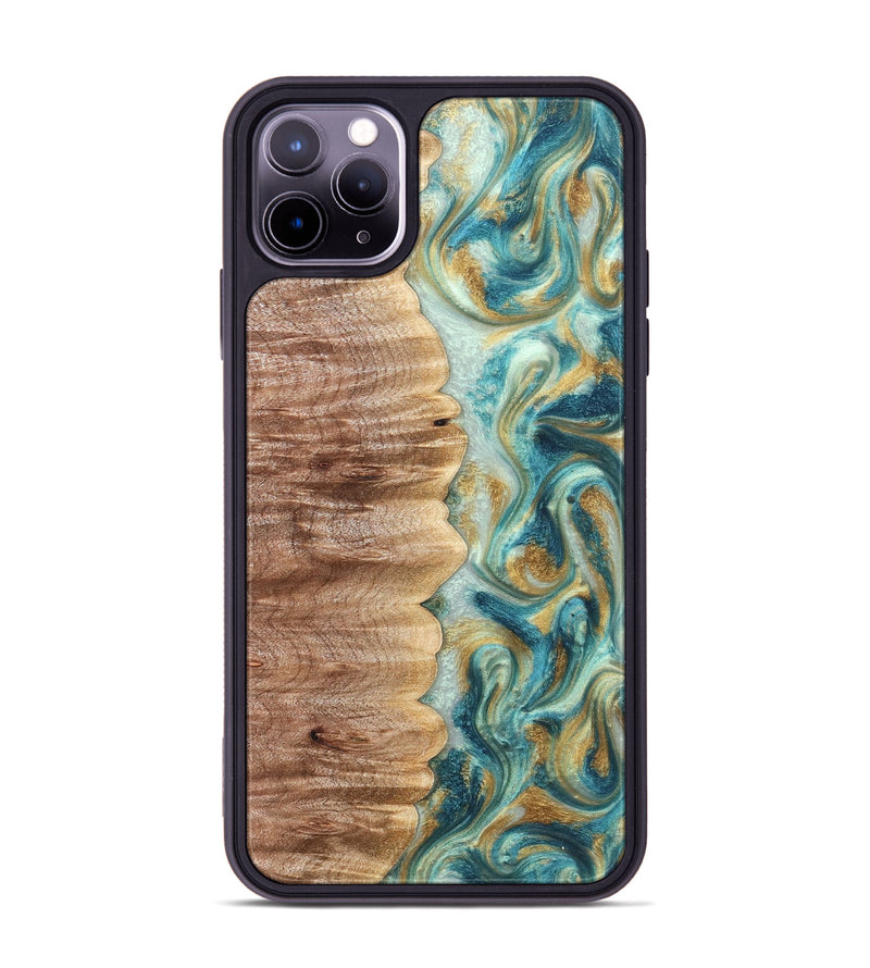 iPhone 11 Pro Max Wood Phone Case - Almeda (Teal & Gold, 821200)