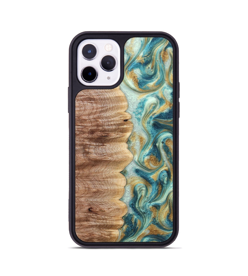 iPhone 11 Pro Wood Phone Case - Almeda (Teal & Gold, 821200)