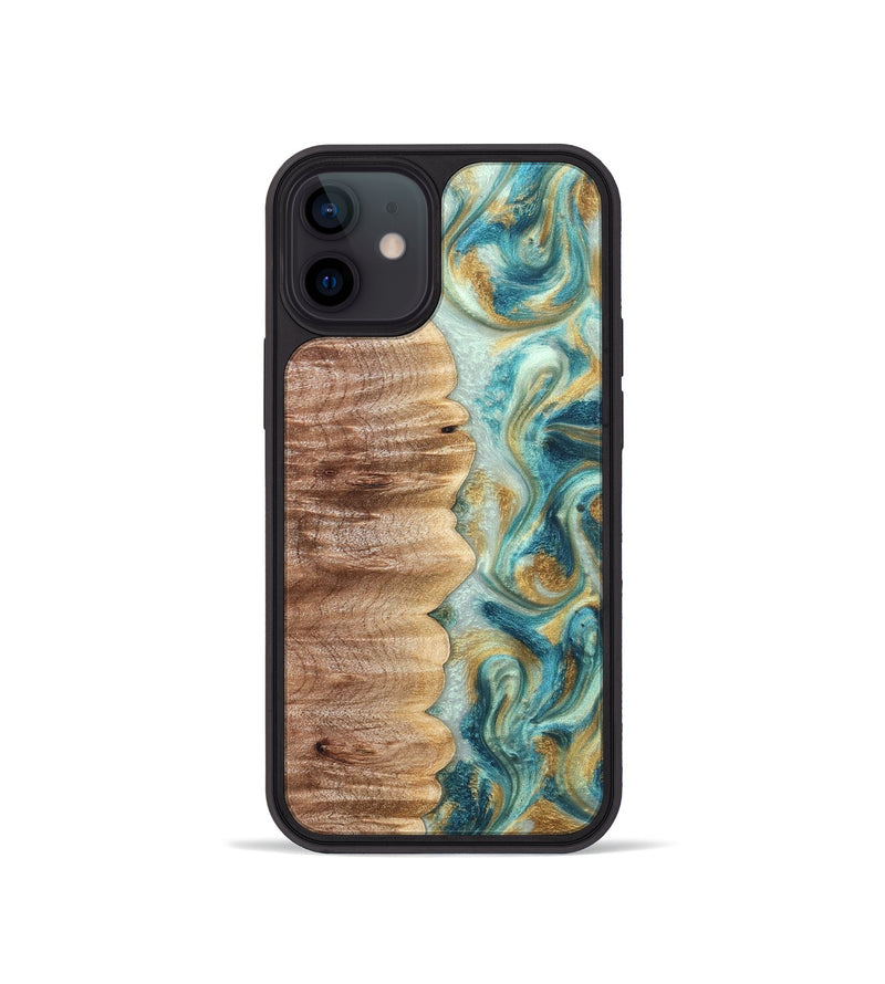 iPhone 12 mini Wood Phone Case - Almeda (Teal & Gold, 821200)