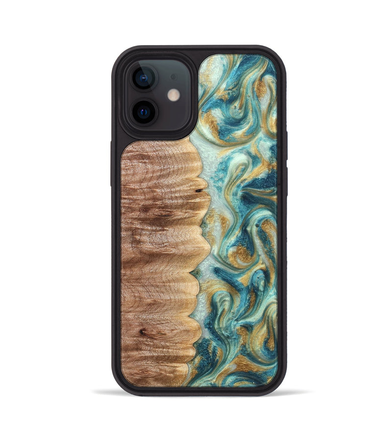 iPhone 12 Wood Phone Case - Almeda (Teal & Gold, 821200)